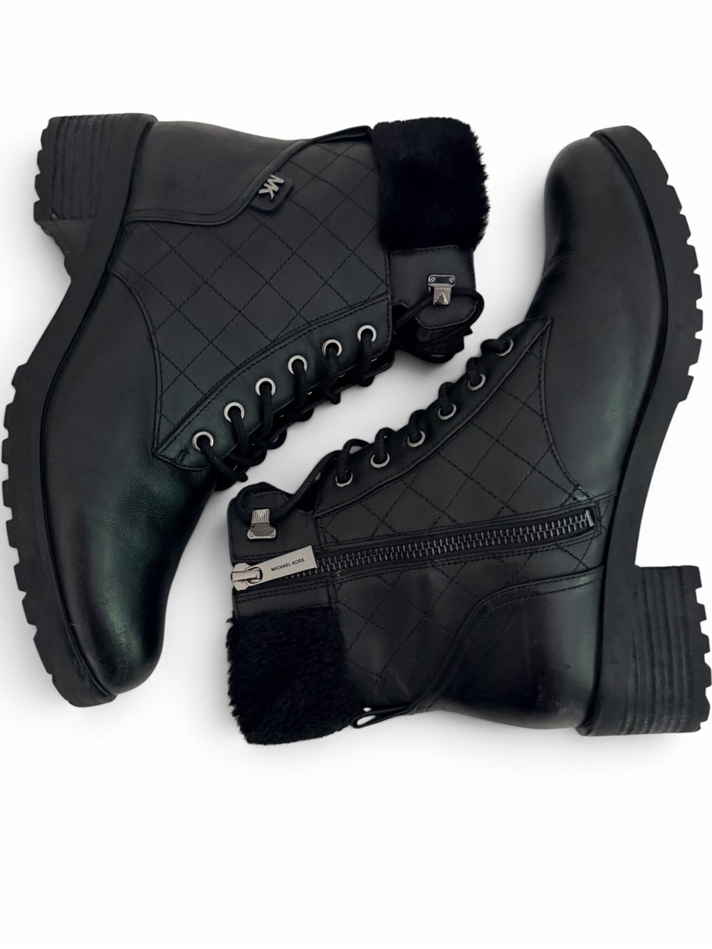 MICHAEL KORS Black Rosario Quilted Leather Combat Boots size 8M